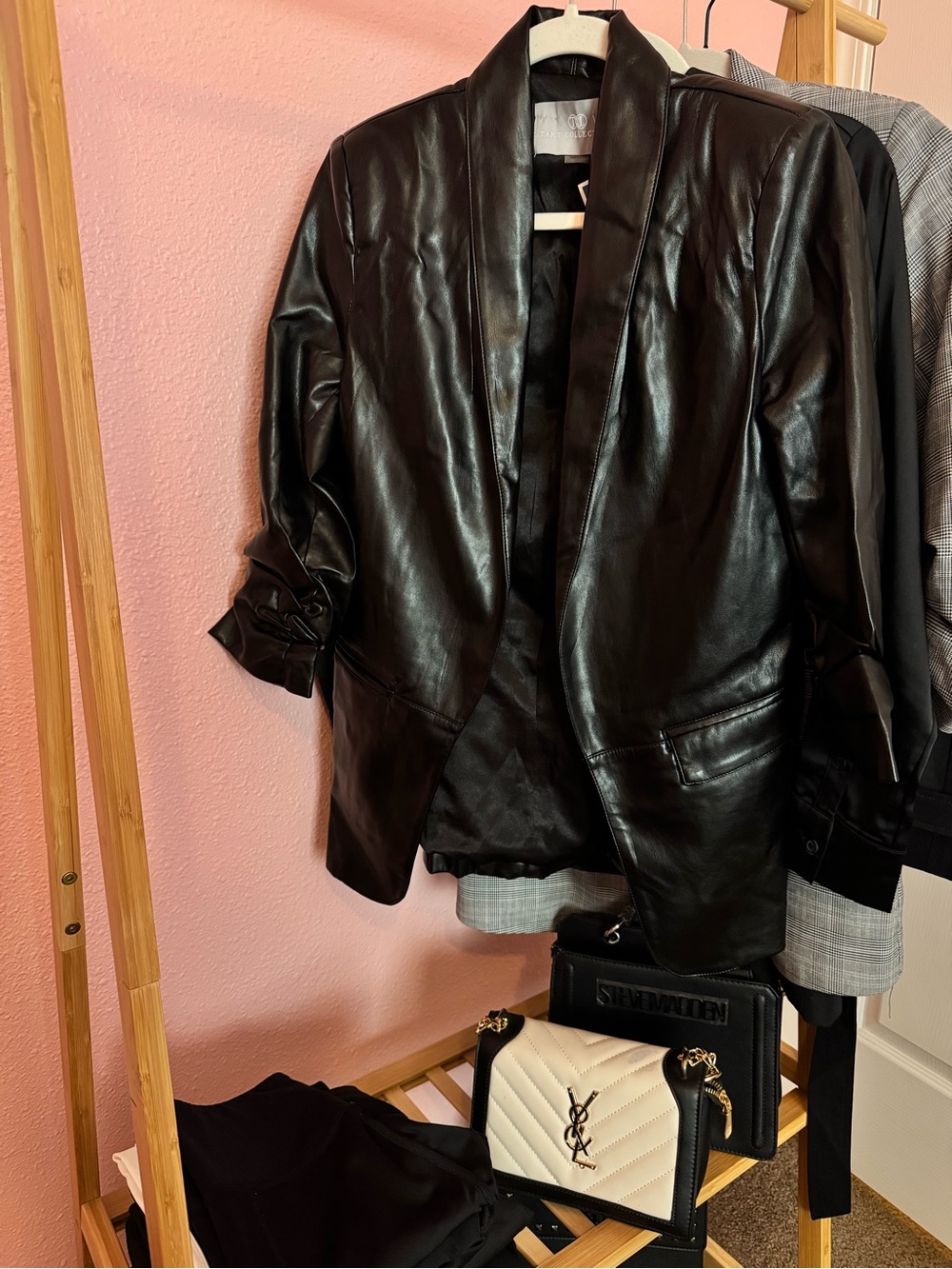 Black Faux Leather Women's Blazer Jacket